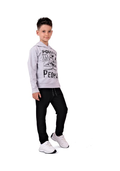 Mnk Baby & Kids Power Baskılı Kapşonlu Çocuk Eşofman Mnk0616 Açık Gri