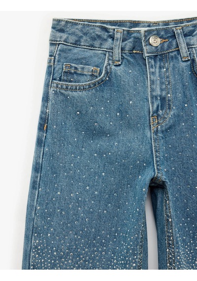 Koton Parıltılı Taş Detaylı İndigo Kız Çocuk Jean Pantolon 7wkg40011ad