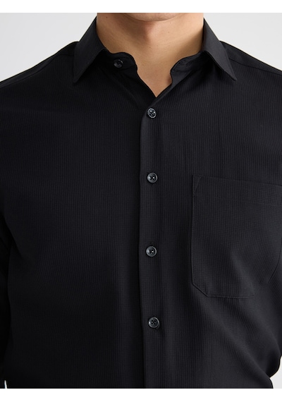 Lcw Busıness Siyah Regular Fit Armürlü Erkek Gömlek