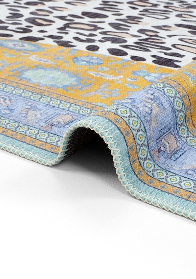 Cool Halı Jagora Leopar Halı Kaplan Desen Vintage Sarı Şönil Halı Yıkanabilir Leopar Dekoratif Halı