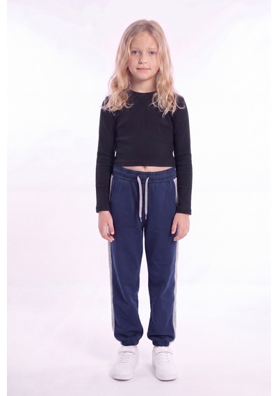 Fyk Kids Kız Çocuk Fitilli Crop Ve Şerit Detaylı Eşofman Takımı Seti Lacivert