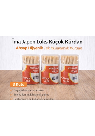 İma Japon Lüks Küçük Kürdan Ahşap Hijyenik Tek Kullanımlık Kürdan 3 Adet