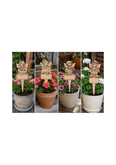 Arliadesign 4 Lü Peri Figürlü Ahşap Saksı Bitki Etiketi 13x30 Cm 3 Mm Mdf Bahçe Ve Çiçek Süsü