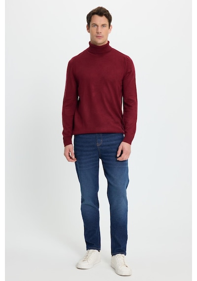Tudors Erkek Slim Fit Dar Kesim Yumuşak Dokulu Tüylenmeyen Bordo Tam Balıkçı Yaka Triko Kazak-34928 Bordo