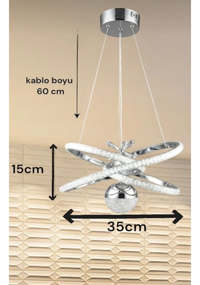 Kumandalı 3 Renk Işıklı Krom Kasa Modern Sarkıt Led Avize Krom Parlak Krom