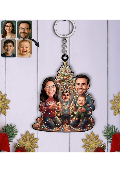 Bk Gift Kişiye Özel Aile Yılbaşı Karikatürlü Ahşap Anahtarlık -7, Yeni Yıl Hediyesi, Yılbaşı Hediyesi Kobitmeyencom35798 Bk Gift