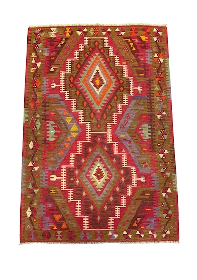 El Dokuması Antika Avşar Kilimi 98x146 Kök Boya %100 Yün İnce Kilim Renkli