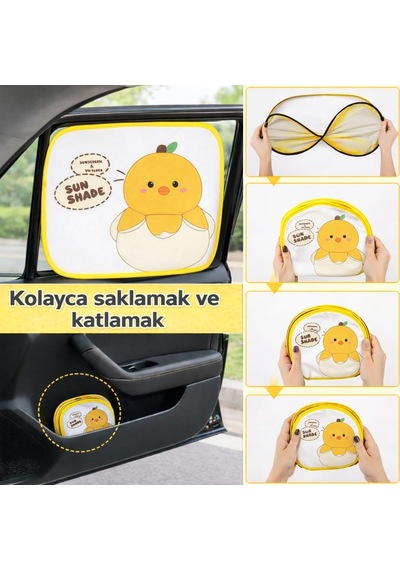 Sarı Beyaz Civcivli Oto Yan Cam Perdesi, Araba Ön Cam Perdesi, Otomobil Yan Cam Güneşliği, Oto Güneşlik Perde 2 A Genel