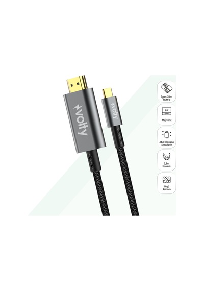 Type-c To Hdmı 4k 60hz Görüntü Aktarıcı 12gbps, 1.8m, Hdr, Örgü, Altın Uçlu V0302003