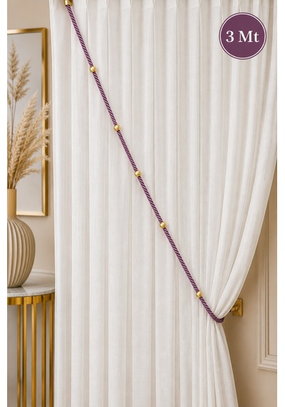 Mürdüm Kruvaze Perde Tavan Korniş Bağlama Halatı - Gold Detaylı - Perde Süsü - 3 Metre - 1 Adet