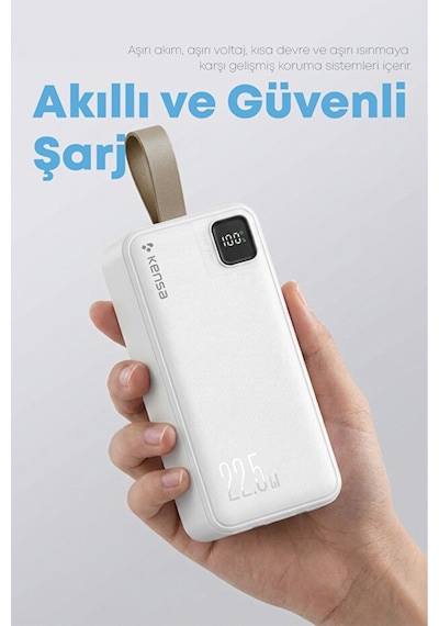 Taşınabilir 30.000 Mah Powerbank 22.5w Pd Hızlı Şarj, Led Gösterge, Android & Apple Uyumlu iOS Beyaz