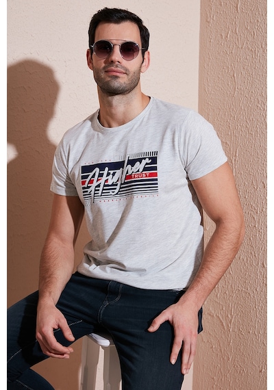 Buratti Pamuklu Slim Fit Bisiklet Yaka Baskılı Erkek T Shirt 541Higher Açık Melanj