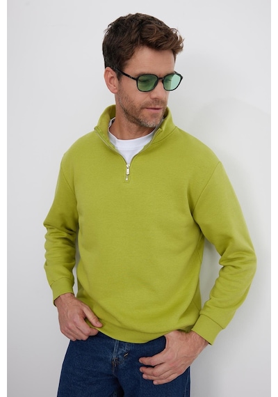 Tudors Unisex Relax Fit Rahat Kesim Pamuklu İçi Polarlı Yarım Fermuarlı Yeşil Dik Yaka Sweatshirt-35166 Yeşil Tudors Unisex Relax Fit Rahat Kesim Pamuklu İçi Polarlı Yarım Fermuarlı Yeşil Dik Yaka Sweatshirt-35166 Yeşil