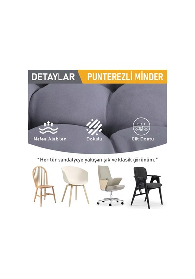 Sandalye Minderi, Punterez Puntolu Silikon Elyaf Dolgulu, Bağcıklı Mutfak Yemek Sandalyeleri İçin Oturma Minderi Ofi Diğer