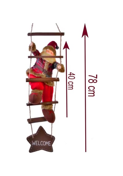 Yılbaşı Süsü Ahşap Merdivenli Noel Baba Figür Büyük Boy 40 Cm - Merdiven İle 78 Cm