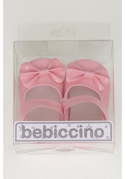 Bebiccino Kız Bebek Rugan Babet Ayakkabı Fiyonklu Cırtlı 18-19 Numara, Pembe