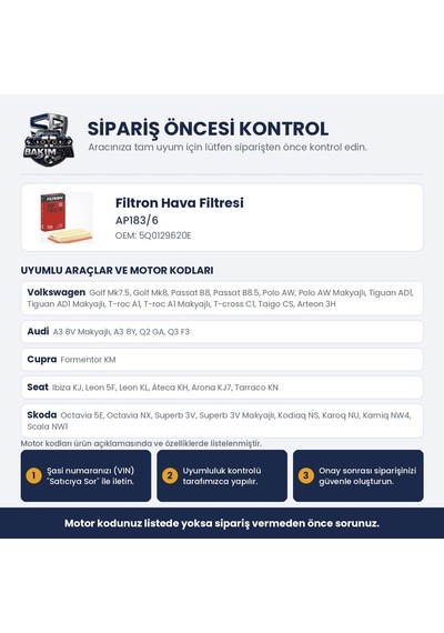 Filtron Ap183/6 Hava Filtresi - Golf 7-8 / Passat B8 / Polo 6 1.0-1.5 Tsı / 1.0 Mpı