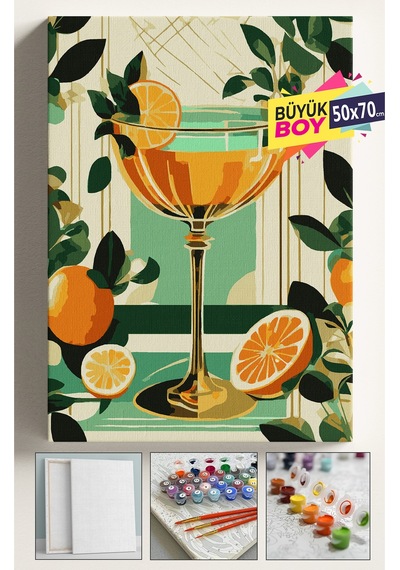 Sayılarla Boyama Seti Numaralı Tuval Fırça Boya Dahil Kasnaklı Set 50x70 Cm - Portakal