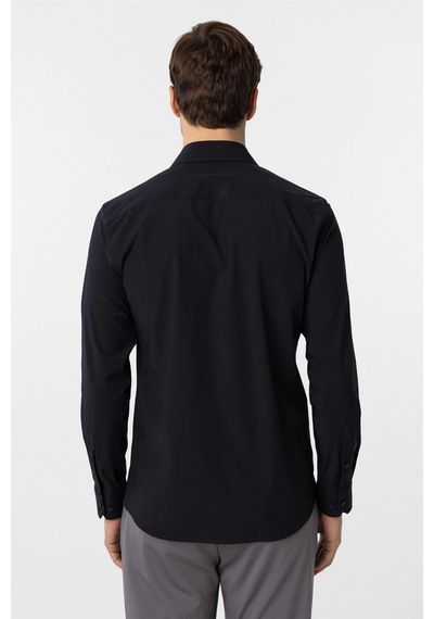 Süvari Lacivert Slim Fit Düz Klasik Yaka Gömlek-34395 Lacivert
