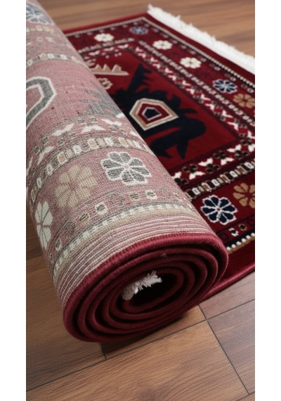 Nakış Serisi Kırmızı Zeminli Etnik Motifli Şık Salon Halısı Af314 Red Çok Renkli