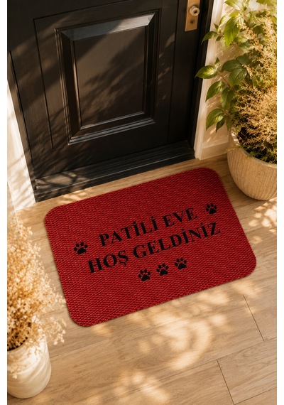 Hoşgeldiniz Desenli Kapı Önü Halı Paspas 40 X 60 Cm Kırmızı