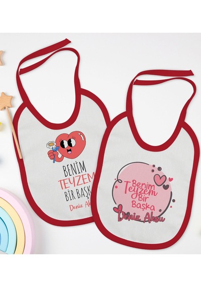 BK Kids Kişiye Özel Teyzem Bir Başka Tasarımlı 2’li Kırmızı Mama Kırmızı