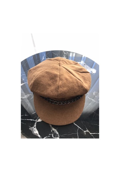 Monkeysstore Kahve Zincir Detaylı Kaşe Kaptan Şapka Kahverengi