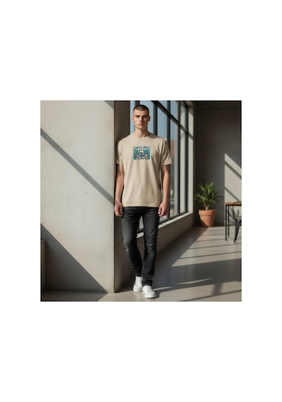 Urbantrendstore Unisex Sonsuza Kadar Funny Eğlenceli Oversize Fit Rahat Geniş Salaş T-shirt Günlük Tişört Bej