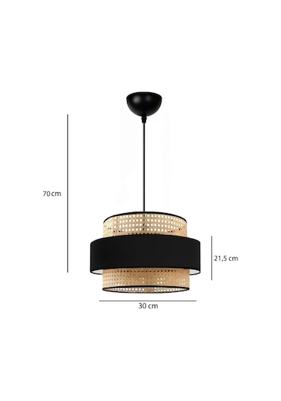 Bohem Trio Metal Kasalı Gerçek Rattan Ve Siyah Kumaş Salon Avize Üç Katlı Pasta Yatak Odası Sarkıt Siyah