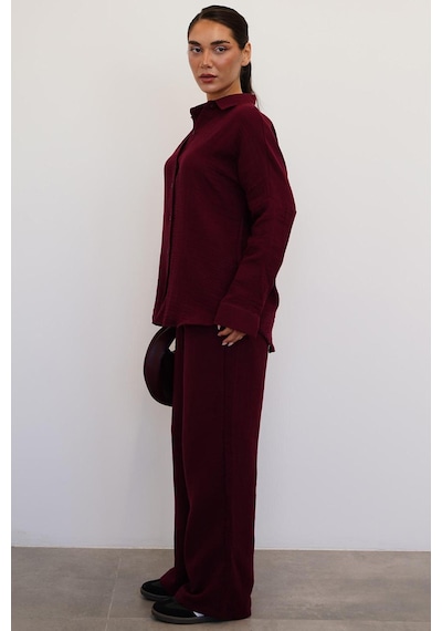 Madmext Bordo Basic Kadın Gömlek Pantolon Takım Mg2461 Bordo