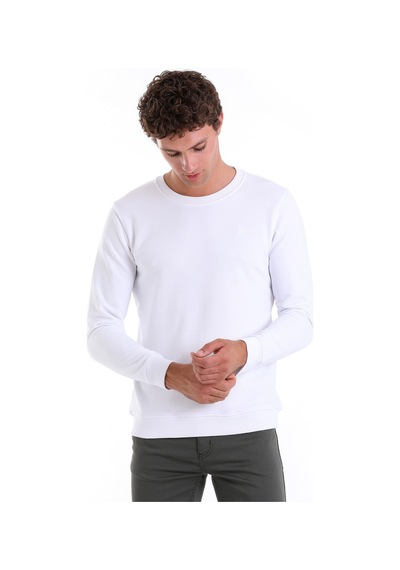 Hatemoğlu Beyaz Regular Fit Düz Pamuklu Bisiklet Yaka Sweatshirt Beyaz