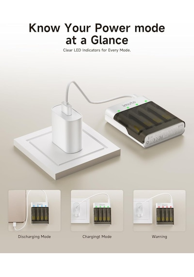 Imuto 3600mwh Aa Şarj Edilebilir Pil + Power Case Şarj Kiti 4'lü Paket