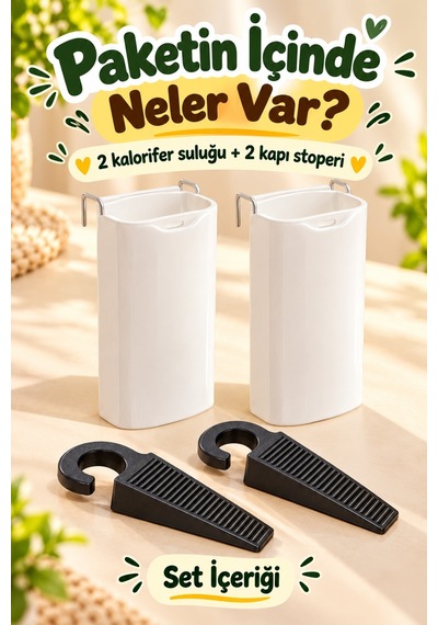 2'li Kalorifer Suluğu Ve 2 Kapı Stoperi Set Askılı Petek Suluğu Kapı Altı Tutucu Ev İçi Yardımcı Set