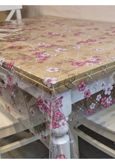 Şeffaf 0.018 Mm Pvc Muşamba - Desenli Silinebilir Şeffaf Masa Örtüsü Ns25 Pembe