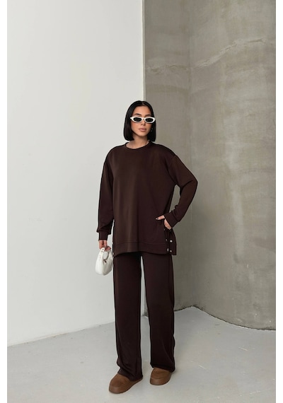 Soft&basic Rahat Kesim Uzun Kollu Yanları Çıt Kapamalı Premium Yumuşak Kumaş Eşofman Takımı Kahverengi Soft&basic Rahat Kesim Uzun Kollu Yanları Çıt Kapamalı Premium Yumuşak Kumaş Eşofman Takımı Kahverengi
