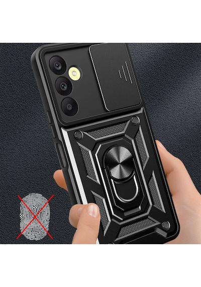 Galaxy A25 Kılıf Magnetik Standlı Kamera Korumalı Zore Sürgülü Vega Kapak Siyah