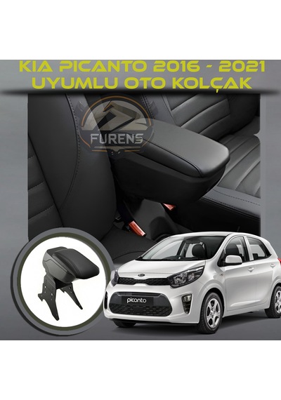 Kia Picanto 2016 - 2021uyumlu Kol Dayama Ve Kolçak Sürgülü Bardaklıklı Ayarlanabilir Siyah Deri