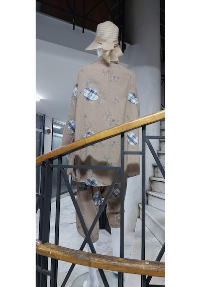Boho Şalvar Pantolon Asimetrik Ceket Takım Vizon