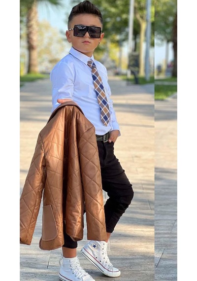 Riccotarz Erkek Çocuk Klasik Gömlek Kravatlı Kapitone Taba Mont Slim Pantolon Kesim Pantolon Alt Üst Takım Taba Riccotarz Erkek Çocuk Klasik Gömlek Kravatlı Kapitone Taba Mont Slim Pantolon Kesim Pantolon Alt Üst Takım Taba