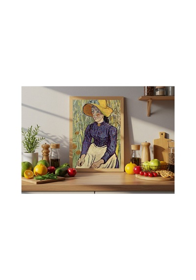 Van Gogh Buğday İçinde Hasır Şapkalı Genç Köylü Kadın Çerçevesiz Poster 30x42 Cm A3 Tablo