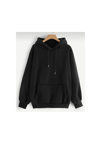 Blackjack Giyim Unisex Düz Siyah Kapüşonlu Sweatshirt Siyah