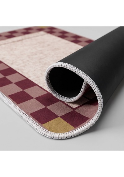 Kartela Halı Merhaba Güle Güle Damalı Kapı Paspası Bordo Kaymaz Kauçuk Taban Yıkanabilir 40x60 Cm