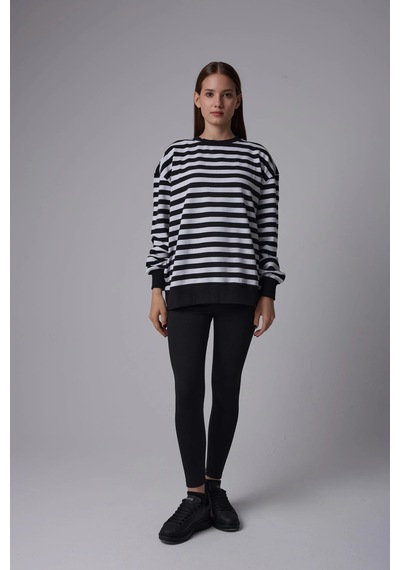 Defys Kadın Çizgili Oversıze Sweat Siyah-beyaz - 608041455 Siyah-beyaz
