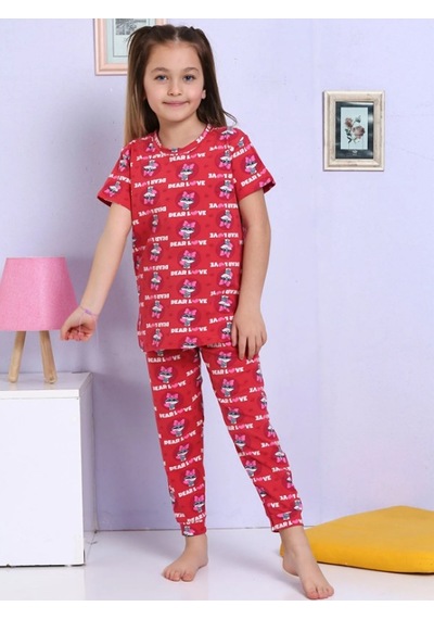 Elmas Kids Kız Çocuk Yazlık Şortlu Takım Tavşan Elm-1073 Kırmızı