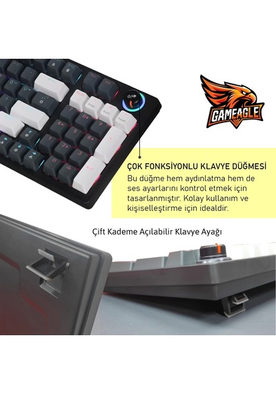 Gameagle Strike Plus MK-96X1ABB Mekanik Işıklı Blue Switch Gamer Oyuncu Klavye