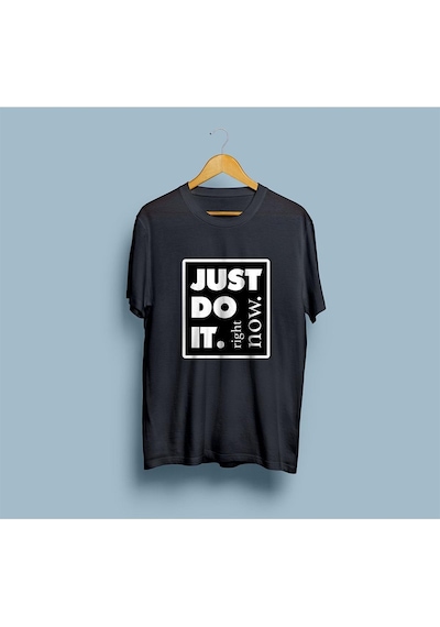 Oversize Just Do It Right Now Tasarım Unisex T-shirt Siyah