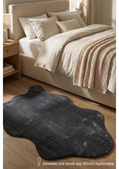 Çam Halı Poly Rpppost9002 Antrasit Peluş Post Şeklinde Halı-salon-antre-oturma Odası-yumuşak-kaymaz Taban-yıkanabilir