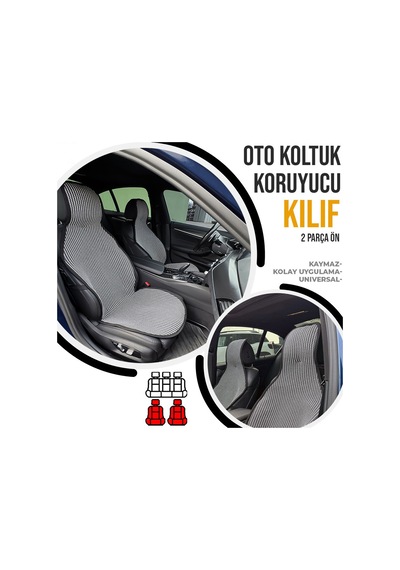 Oto Koltuk Koruyucu Kılıf Çizgili Füme Beyaz Universal 2 Parça Ön A+ Kalite