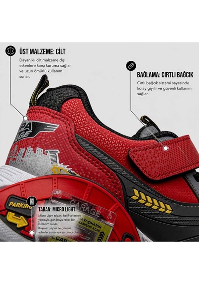 Tuğba Ortopedi 065 Erkek Çocuk Car Garage Sneaker Kırmızı