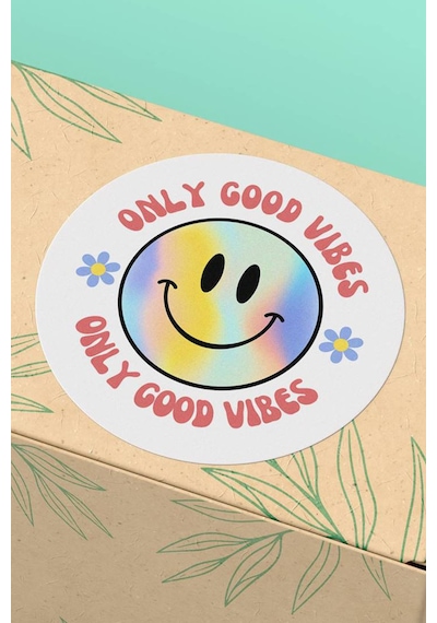 Only Good Vibes Gülen Yüz Sticker 3x3cm St2190 Çok Renkli